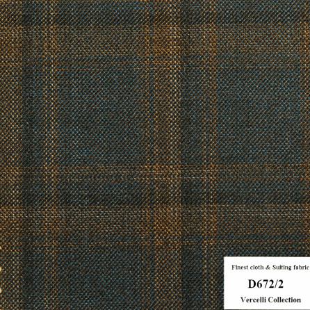 [HẾT HÀNG] D672/2 Vercelli CVM - Vải Suit 95% Wool - Xanh Dương Caro Nâu